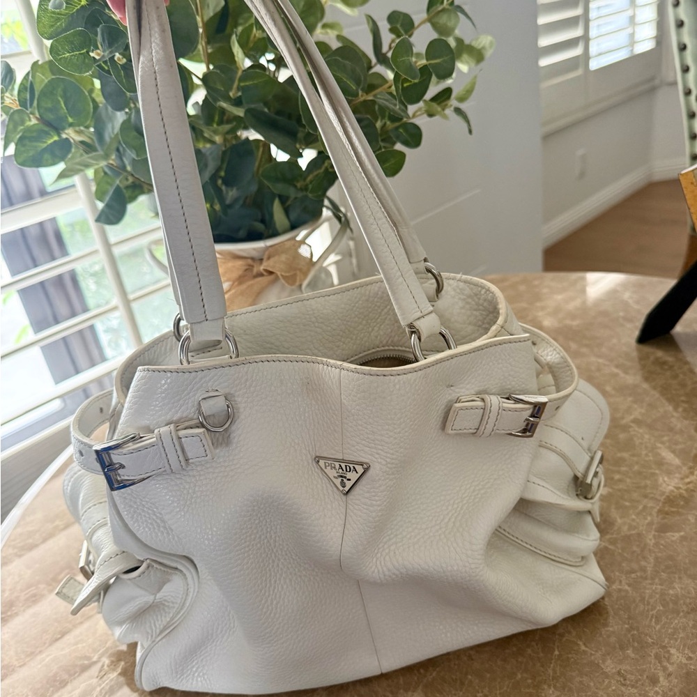 Prada Cream Leather Shoulder Bag